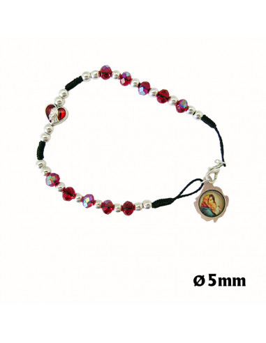 Brazalete Cristal Bola Tallada Corazon De Maria Rojo