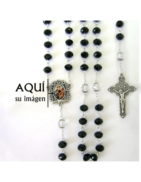 Rosario Cristal Negro Oval 8X6mm Paters Trasparentes Con Copetas