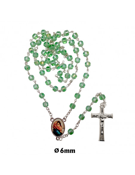 Rosario Cristal 6Mm Verde Achatado Opaco Con Linea Central Lisa
