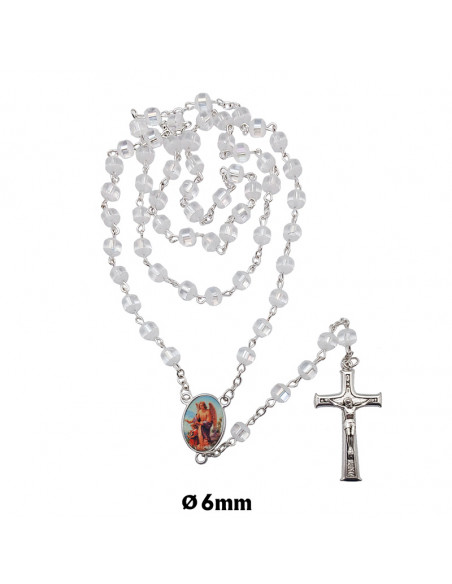 Rosario Cristal 6Mm Transparente Achatado Opaco Con Linea Central Lisa