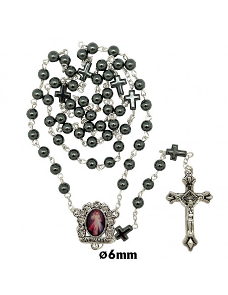 Rosario Hematita Liso 6Mm Paters Cruz Hematita