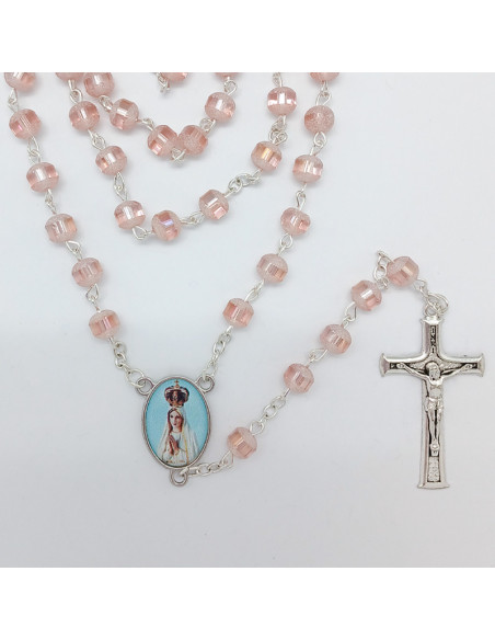 Rosario Cristal 6Mm Rosa Achatado Opaco Con Linea Central Lisa