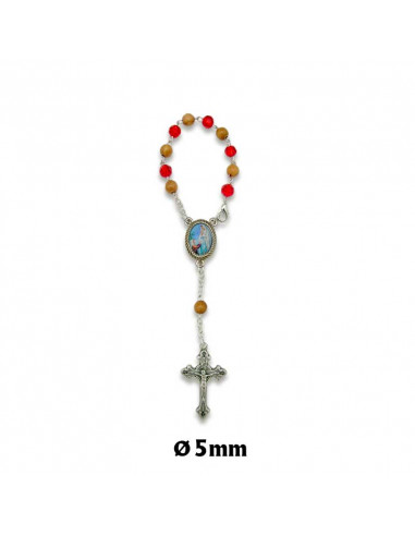 Rosario Decena Madera Y Cristal Rojo Bola 5mm Con Mosqueton