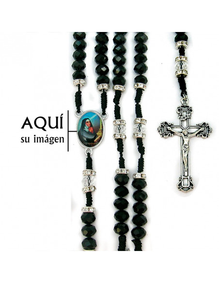 Rosario Cuerda Bola Negra Cristal Opaca 8Mm Con Piedras En Paters