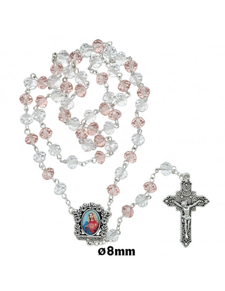 Rosario Cristal Oval 8X6mm Trasparente Y Rosa Alternos