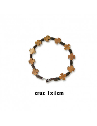 Brazalete Cruces Madera Olivo Y Cuerda Con Mosqueton