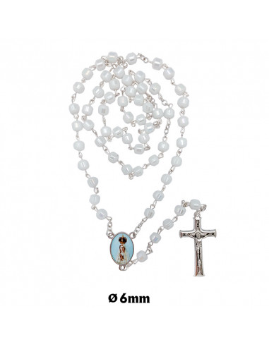 Rosario Cristal 6Mm Blanco Achatado...