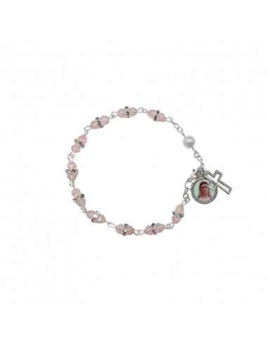 Pulsera Cristal Rosa 4mm Doble Con Disco Y Pater Metalico Punteado