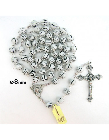 Rosario Madera Redondo 8mm Rayas Negras