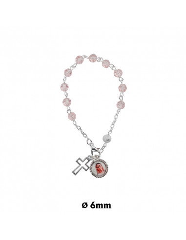 Pulsera Brazalete Cristal Rosa 6mm Tallado Con Pater Metalico Punteado