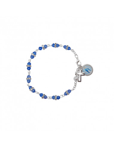 Pulsera Cristal Azul 4mm Doble Con Disco Y Pater Metalico Punteado