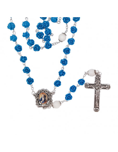 Rosario Resina Flor Azul 8Mm Paters Nacar Con Copeta