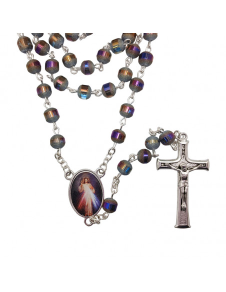 Rosario Cristal 6Mm Morado Achatado Opaco Con Linea Central Lisa