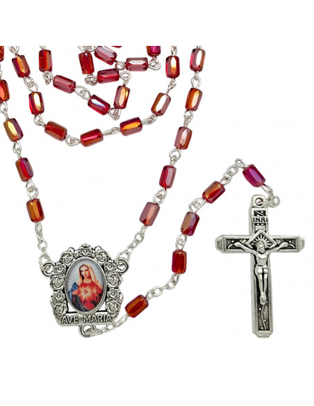 Rosario Cristal Tallado 6X4mm Rojo Tipo Barril Esquinas Cortadas
