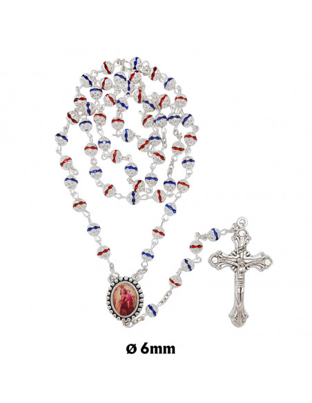 Rosario Cristal Rojo Y Azul 6Mm Con Copeta