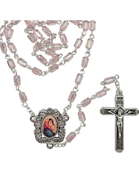 Rosario Cristal Tallado 6X4mm Rosa Tipo Barril Esquinas Cortadas