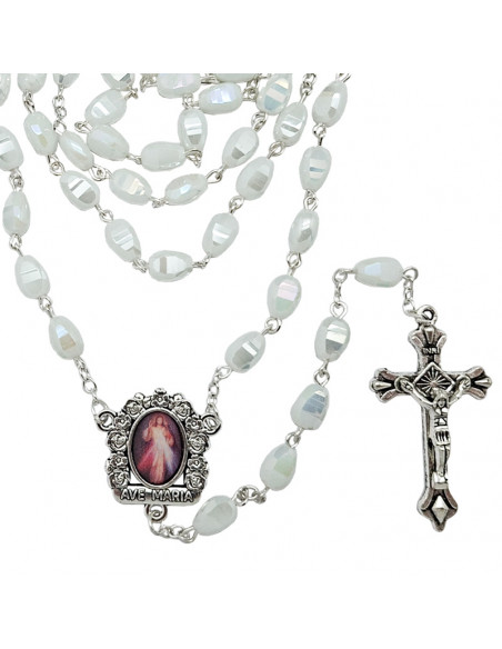 Rosario Cristal Tallado 9X6mm Blanco Satinado Gota Agua