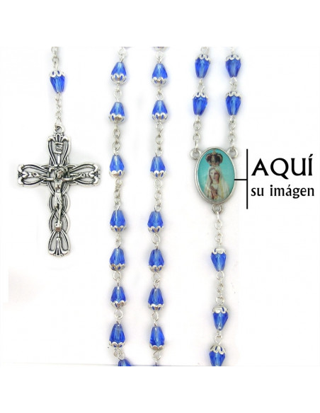 Rosario Cristal Azul Tipo Lagrima Con Copetal Superior 6X8mm