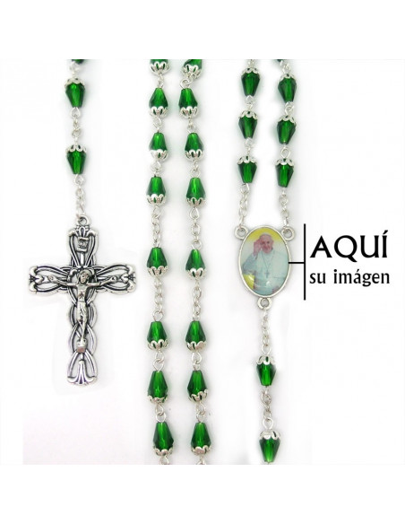 Rosario Cristal Verde Tipo Lagrima Con Copeta Superior 6X8mm