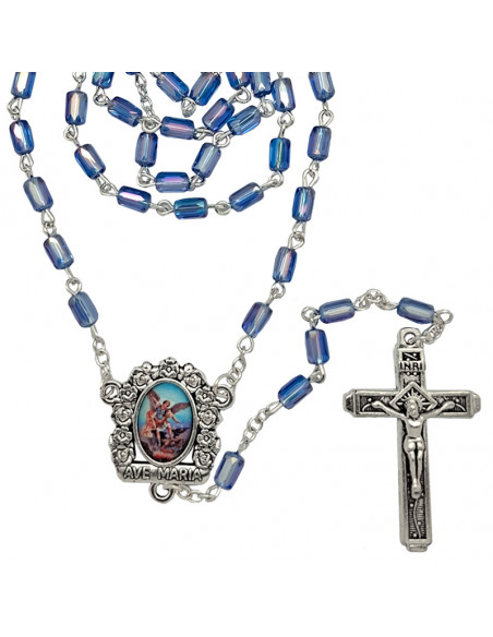 Rosario Cristal Tallado 6X4mm Azul Tipo Barril Esquinas Cortadas