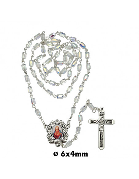 Rosario Cristal Tallado 6X4mm Trasparente Tipo Barril Esquinas Cortadas