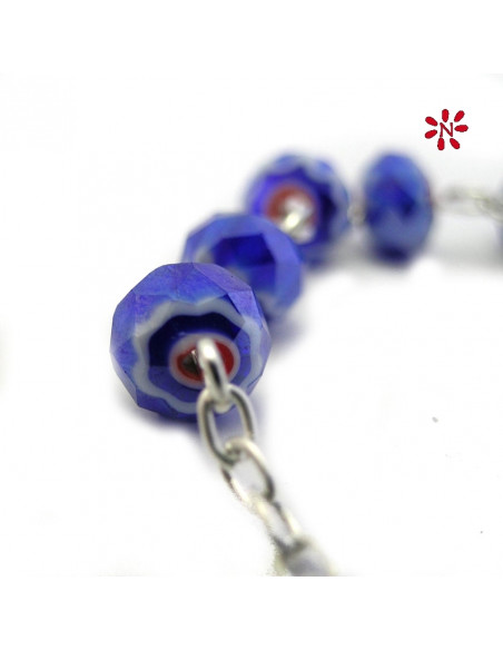 Rosario Brazalete Cristal Oval Azul Tipo Murano 7X5mm