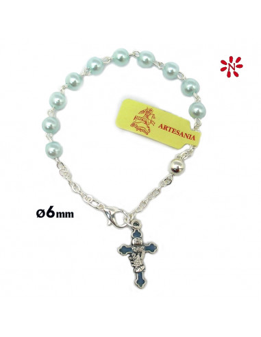 Brazalete Perla Celeste 6Mm Cruz...