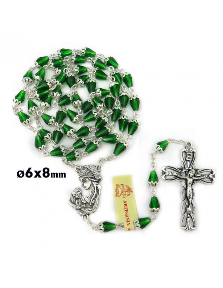 Rosario Cristal Verde Tipo Lagrima Con Copeta Superior 6X8mm