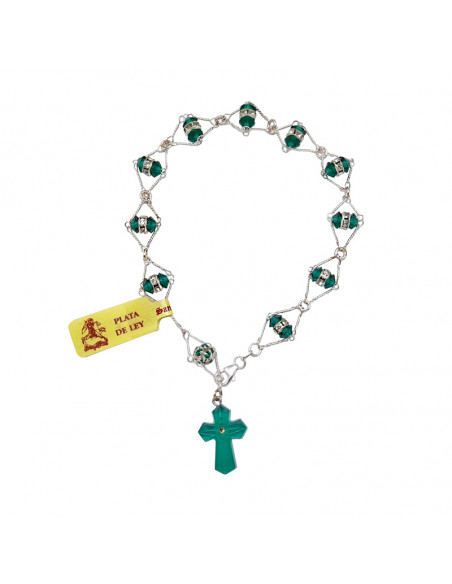 Brazalete Cristal Rombo Doble Verde 5Mm Engarce Especial Plata Cruz Swarosky Caja