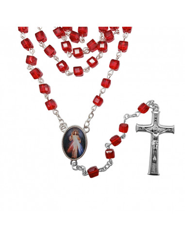 Rosario Cristal Forma Cubo 6X6mm Rojo