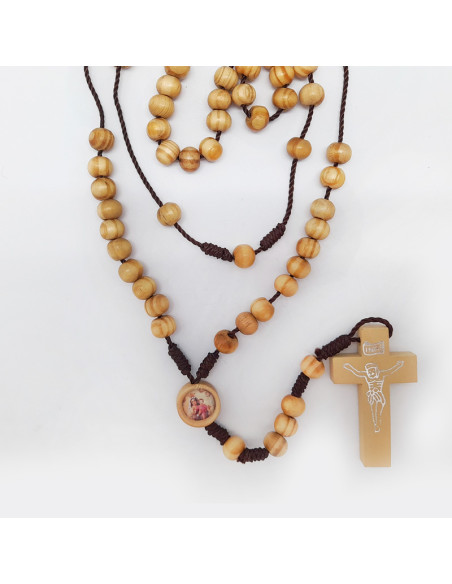 Rosario Madera 6Mm Tipo Olivo Con Cuerda Cruz Grabada Para Personalizar