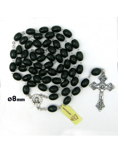Rosario madera olivo oval 10x8mm San Miguel y Angel Guarda maria forma corazon y paters