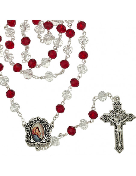 Rosario Cristal Oval 8X6mm Trasparente Y Rojo Alternos