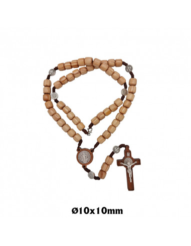 Rosario San Benito Madera 10mm Tipo Olivo Con Medallas y Cruz Con Mosqueton