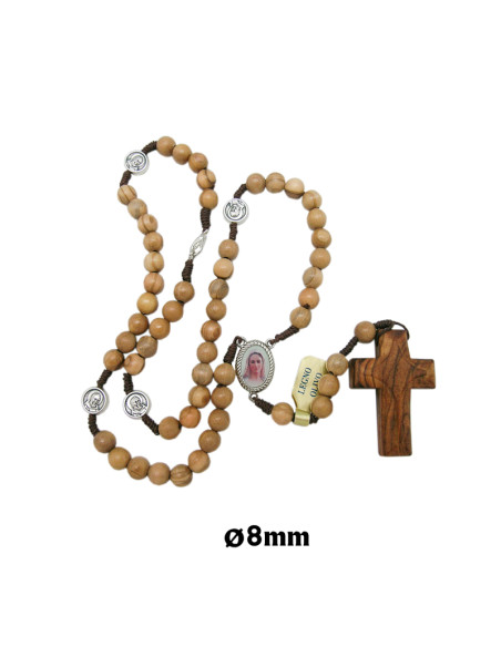 Rosario Madera Y Cuerda Virgen Covadonga 6X7mm Marron Cruz Victoria Mosqueton