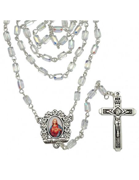 Rosario Cristal Tallado 6X4mm Trasparente Tipo Barril Esquinas Cortadas