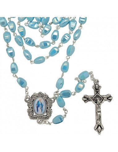 Rosario Cristal Tallado 9X6mm Celeste...