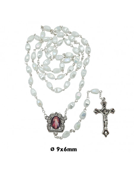 Rosario Cristal Tallado 9X6mm Blanco Satinado Gota Agua