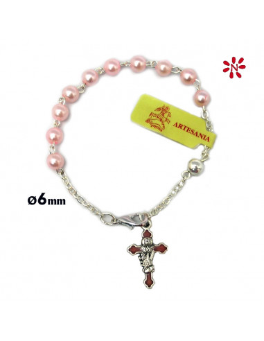 Brazalete Perla Rosa 6Mm Cruz Primera...