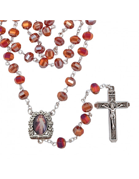 Rosario Cristal Tallado 7X6mm Rojo Tipo Barril Ancho Con Reflejos