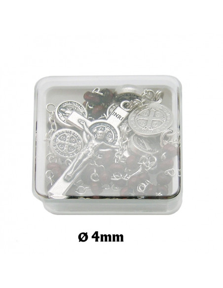 Rosario Madera Marron San Benito 4mm Paters Medalla San Benito En Caja