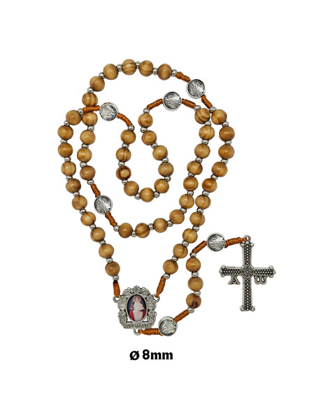 Rosario Madera Y Cuerda Virgen Covadonga 6X7mm Marron Cruz Victoria Mosqueton