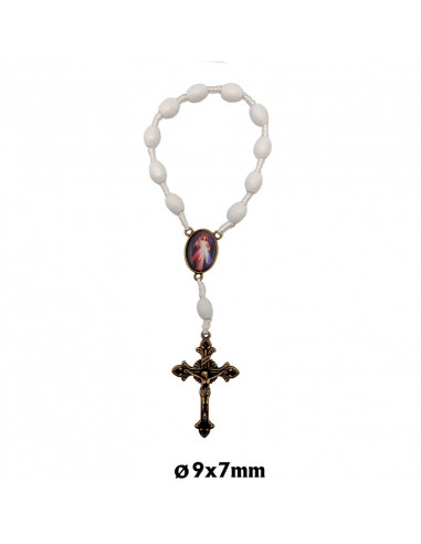 Decena madera y cuerda blanca 10x8mm cruz y maria color bronce