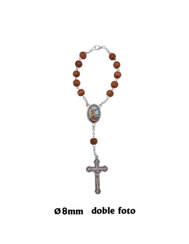 Decena Madera Redonda Trabajada 8mm Marron Con Mosqueton