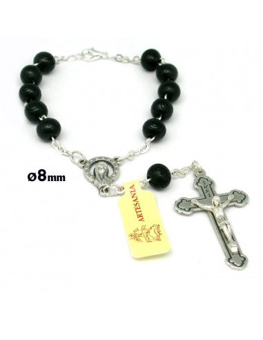 Decena Madera Redonda Trabajada 8mm Negro Con Mosqueton