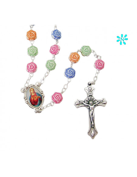 Rosario Plastico Flores Colores Para Personalizar