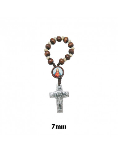 Decena Madera Dos Tonos Y Cuerda Para Personalizar Y Cruz Metal Buen Pastor