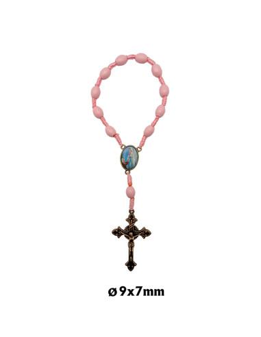 Decena Madera Y Cuerda Rosa 10X8mm...
