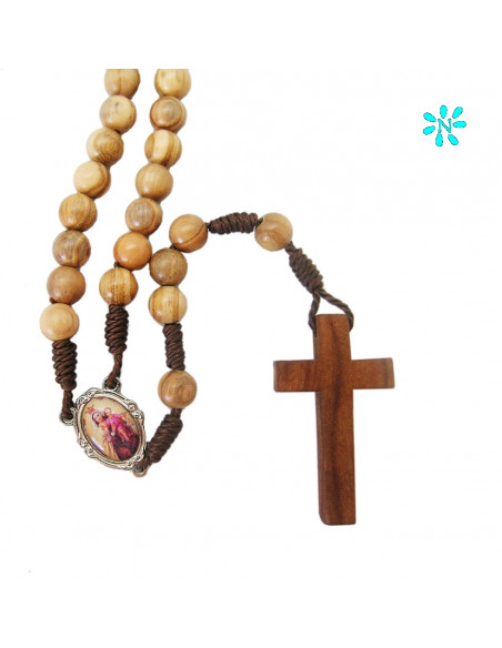 Rosario Madera 8Mm Olivo Padre Pio En Paters Con Cuerda Y Cruz