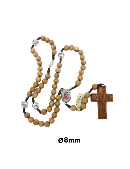 Rosario Madera 8Mm Olivo Padre Pio En Paters Con Cuerda Y Cruz